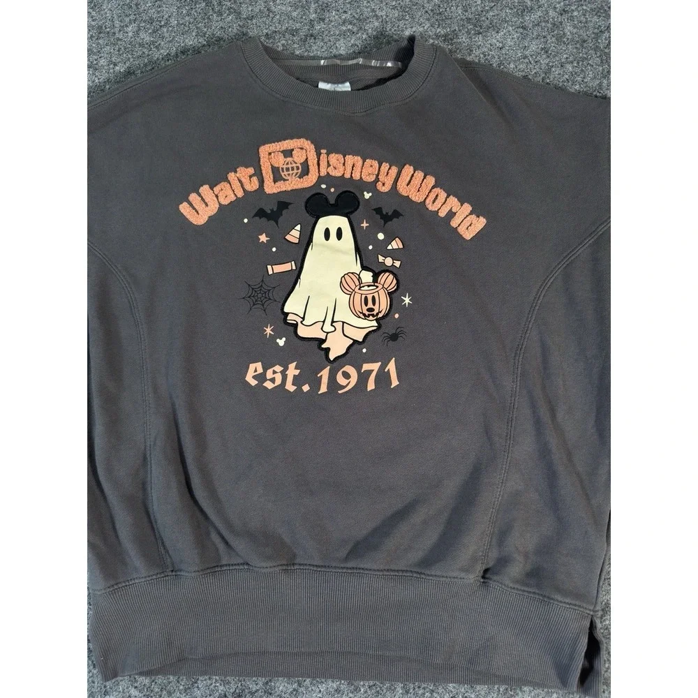 2024 Disney World Mickey Ears Hat Ghost Embroidered Crewneck Sweatshirt XS